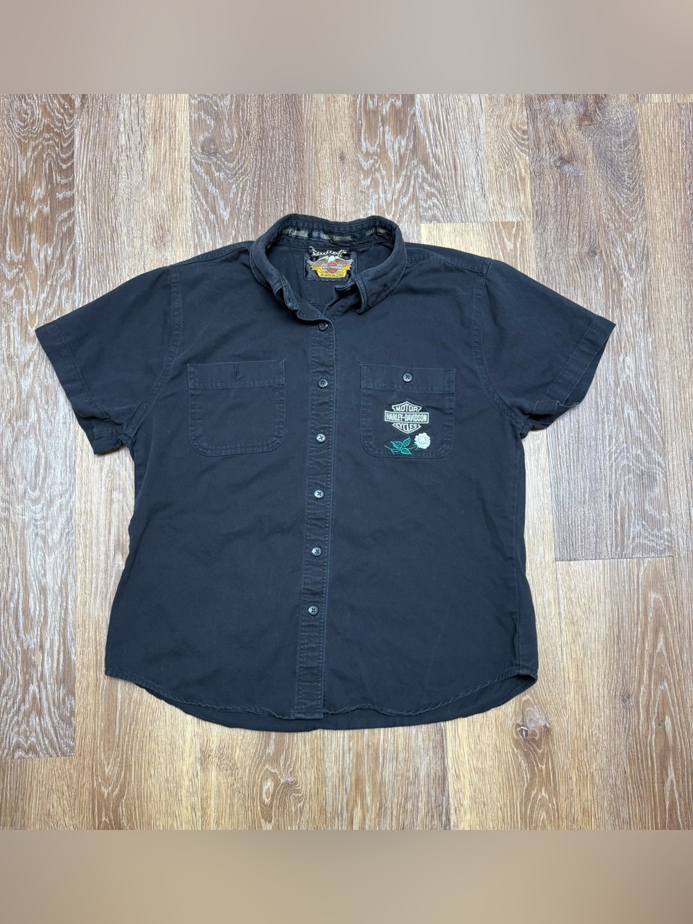 Harley-Davidson Black Short-Sleeve Button-Down Shirt with Chest Patch